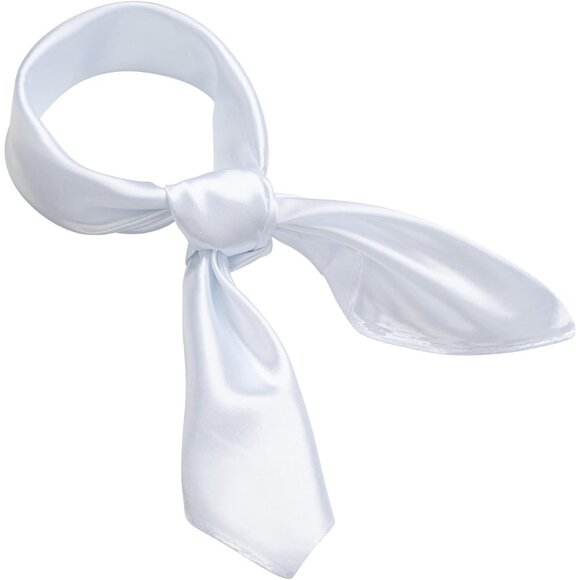 Women's White Silk Feeling Scarf 23.6'' Square Satin Scarf Neck Head Bandana - Picture 5 of 7